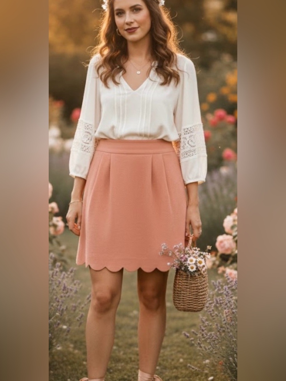 LOFT Scalloped Hem Mini Skirt Peach Coral Size 8